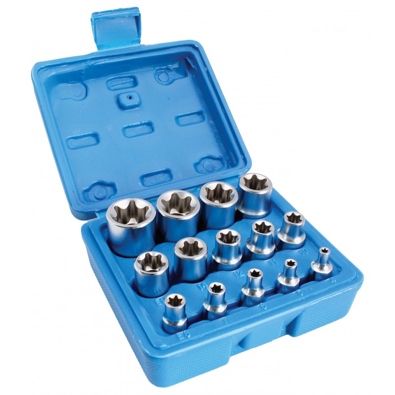 A. Kit Bussole Torx Femmina Cromo Vanadio 1/4 3/8 1/2 Misure Da 4 a 24 mm 14 Pezzi BIBA-RICAMBI