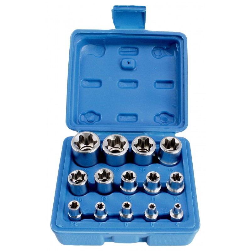 A. Kit Bussole Torx Femmina Cromo Vanadio 1/4 3/8 1/2 Misure Da 4 a 24 mm 14 Pezzi BIBA-RICAMBI