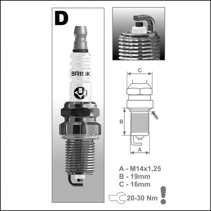 AB. Kit 4 Candele Brisk Super Diametro Filettatura Ø 14 mm BIBA-RICAMBI