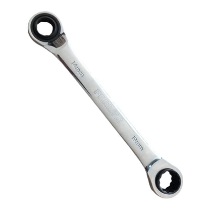 Professional double ratchet combination wrench with 2 sizes on each side + lever