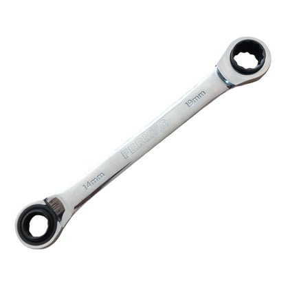 Professional double ratchet combination wrench with 2 sizes on each side + lever