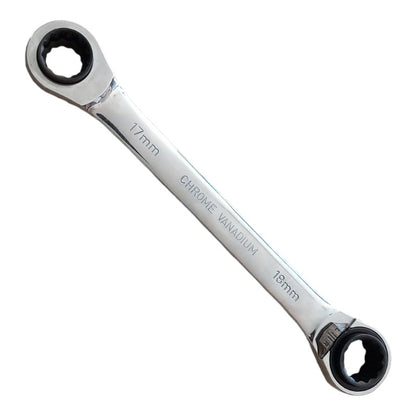 Professional double ratchet combination wrench with 2 sizes on each side + lever