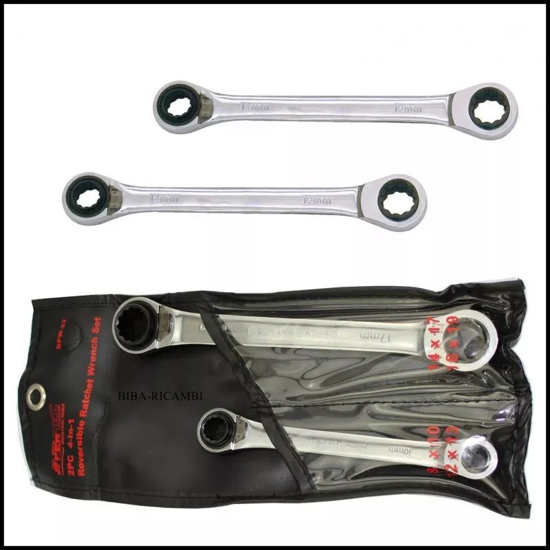 KIT 2 Double Ratchet Combination Wrenches with 2 Sizes on Each Side