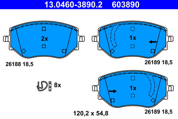 Kit 4 Pastiglie Freno Marca ATE Codice | 13.0460-3890.2 BIBA-RICAMBI