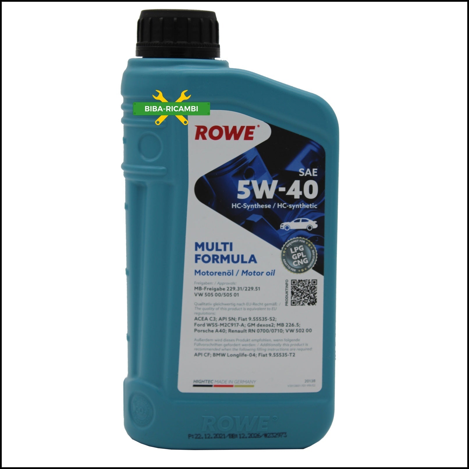 A. Olio Motore Rowe 5W-40 Multi Formula Specifico Gpl | Metano BIBA-RICAMBI