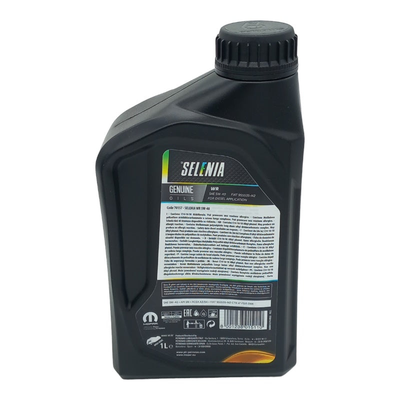 Olio Motore Selenia WR 5W40 Diesel Specifico Per Fiat | Alfa Romeo | Lancia