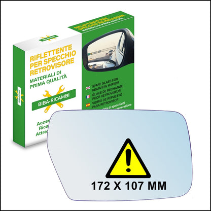 Vetro Specchio Retrovisore Asferico Lato DX Compatibile Per Citroen XM (172x107mm) BIBA-RICAMBI