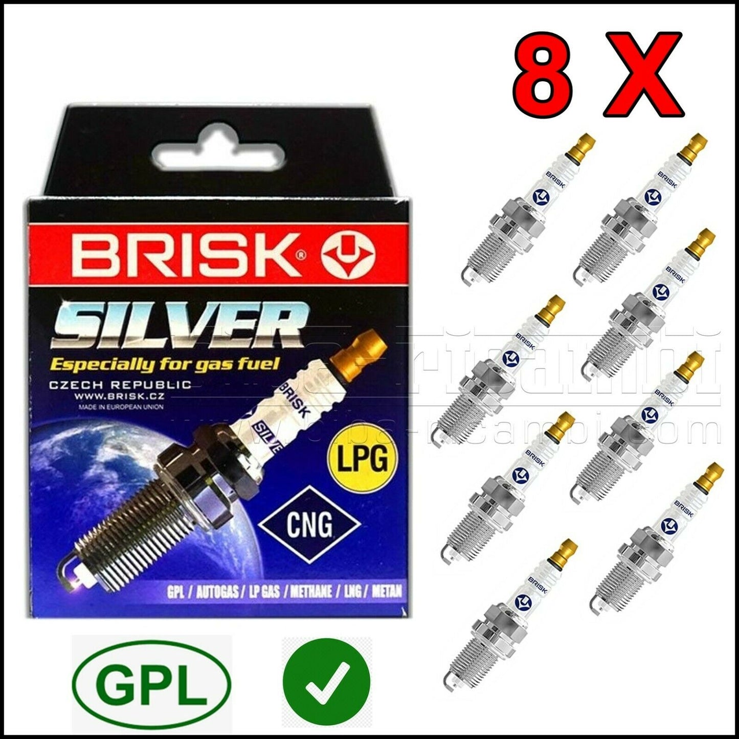 Kit 8 Specific Spark Plugs LPG | Methane Adaptable Bentley Arnage II from 1999&gt;