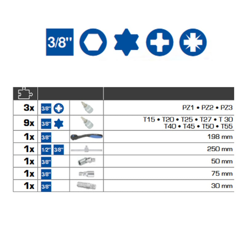 Brilliant Tools 3/8'' Socket Wrenches (61pcs)