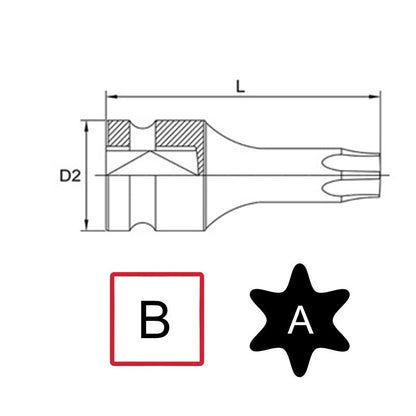 Chiave Bussola Maschio Impact Torx T25 | Attacco 1/2" | Lunghezza 60mm BIBA-RICAMBI