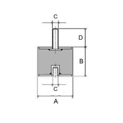 Supporto antivibrante cilindrico in gomma maschio-femmina 40x30 | M10 BIBA-RICAMBI