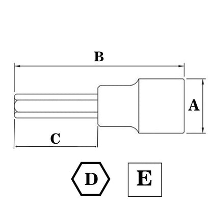 Chiave a Bussola bocca esagonale extra lunga M6 Attacco 1/2" BIBA-RICAMBI