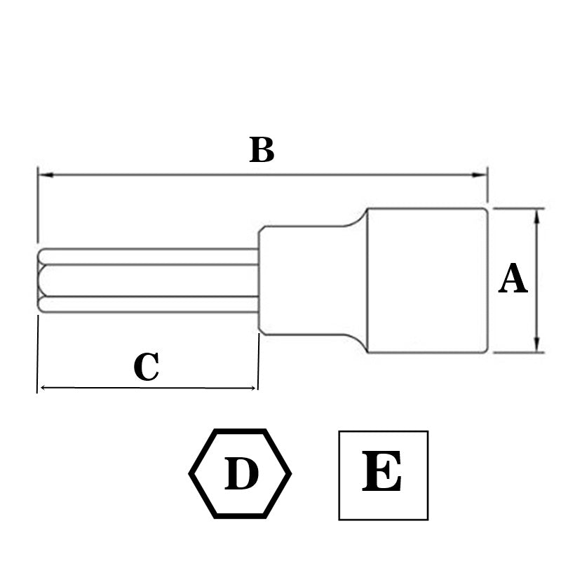 Chiave a Bussola bocca esagonale M6 Lunghezza 100mm | Attacco 1/2" BIBA-RICAMBI