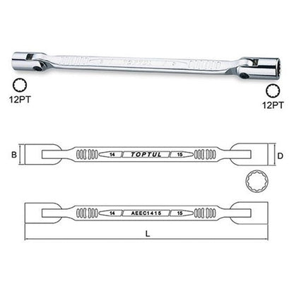 Chiave A Bussola Poligonale Doppia Snodata 6x7 mm | 185 mm | Marca Toptul BIBA-RICAMBI