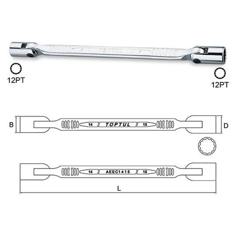 Chiave A Bussola Poligonale Doppia Snodata 8x10 mm | 185 mm | Marca Toptul BIBA-RICAMBI