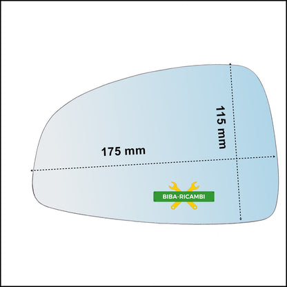 Vetro Specchio Retrovisore Asferico Lato DX Compatibile Per Audi TT II dal 2006&gt; BIBA-RICAMBI