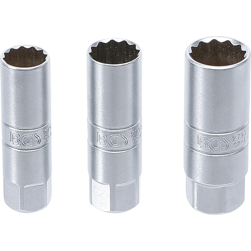 Set 3 Pezzi Bussole Per Candele Poligonali Attacco 3/8" 14-16-18 mm BIBA-RICAMBI