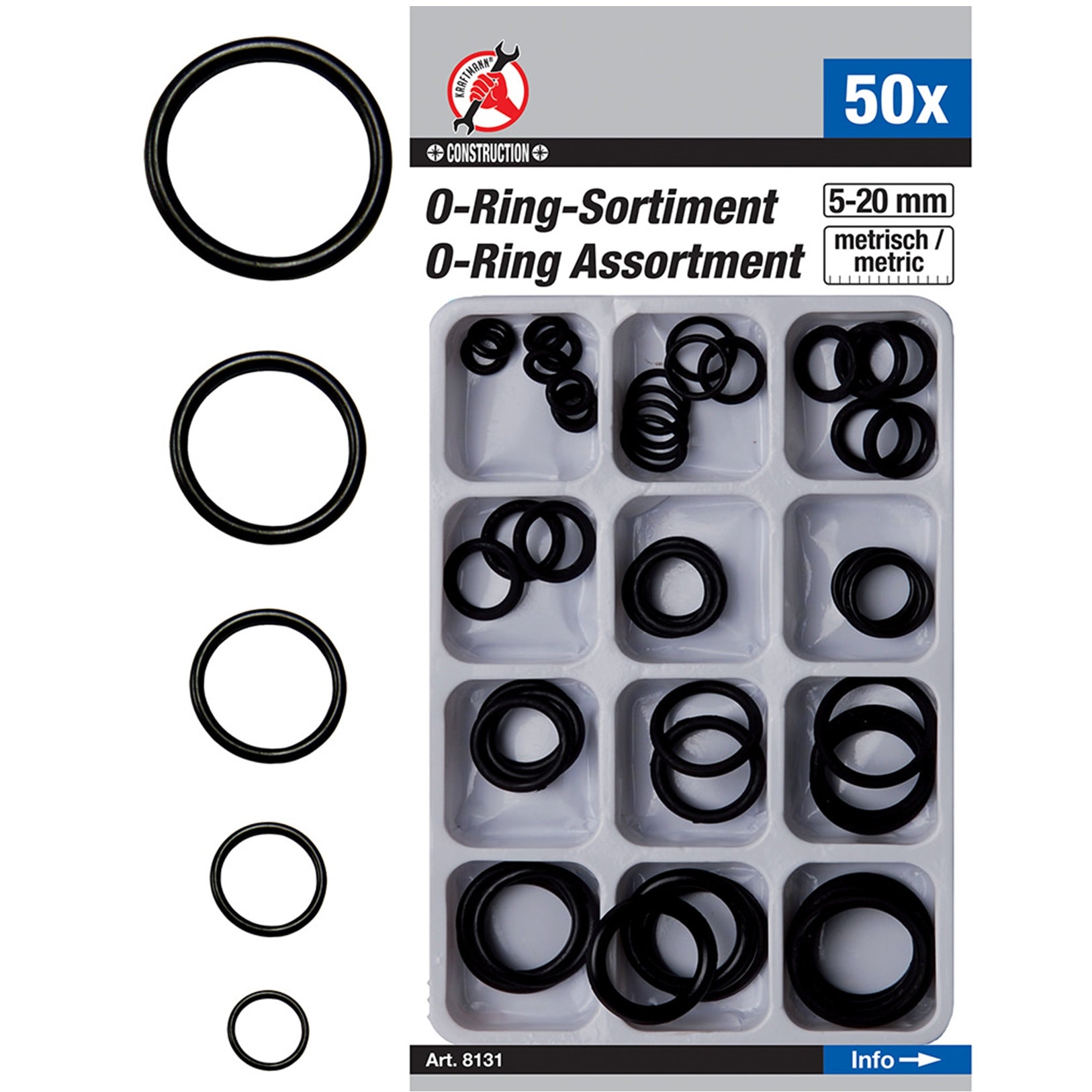 Assortimento O-Ring Da 50 Pezzi Ø 5-20 mm art.BGS8131 BIBA-RICAMBI