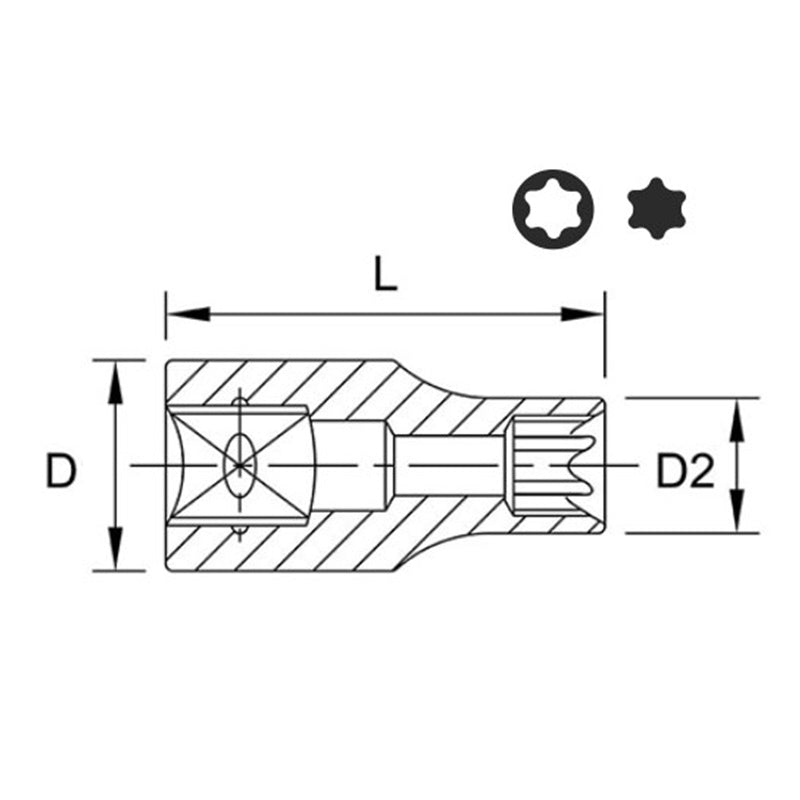 Chiave A Bussola Profilo Torx Femmina E4 | 25 mm | Attacco 1/4" Marca Toptul BIBA-RICAMBI