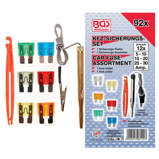 Car Circuit Tester Assortment 92 Pieces Fuses