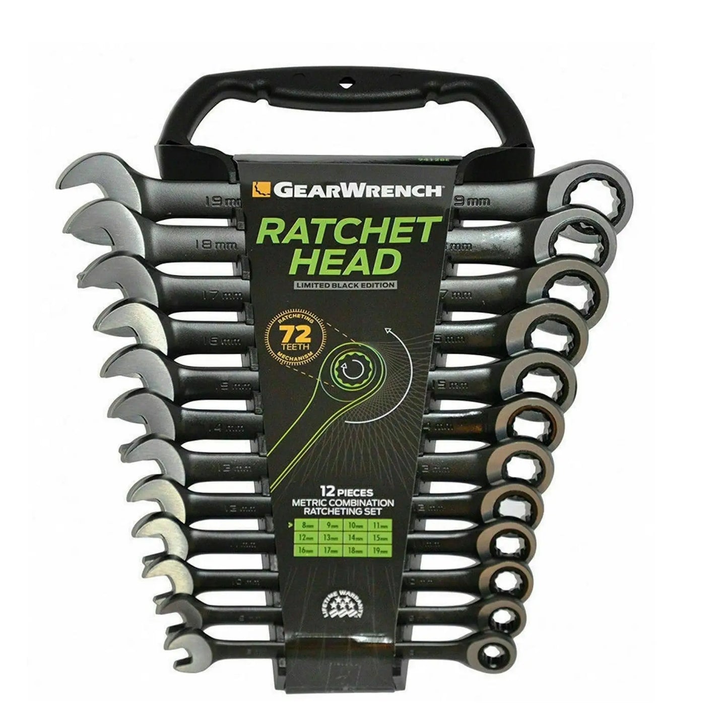 Serie 12 chiavi inglesi a cricchetto combi metriche Gearwrench 9412BE 8-19mm black edition