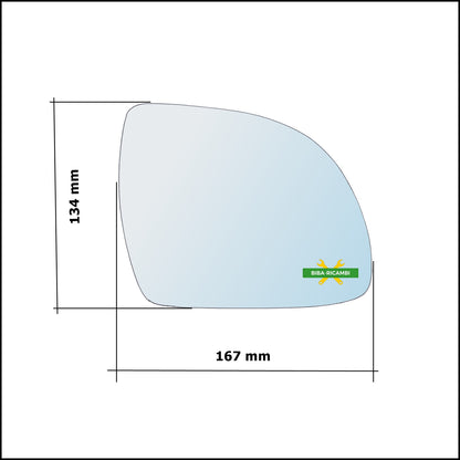 Vetro Specchio Retrovisore Asferico Lato Dx-Passeggero Per Ssangyong Korando (CK) dal 2010-2018