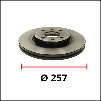 Pair of Ventilated Front Brake Discs Ø 257 Suitable for Fiat 500 C (312) from 2009&gt;