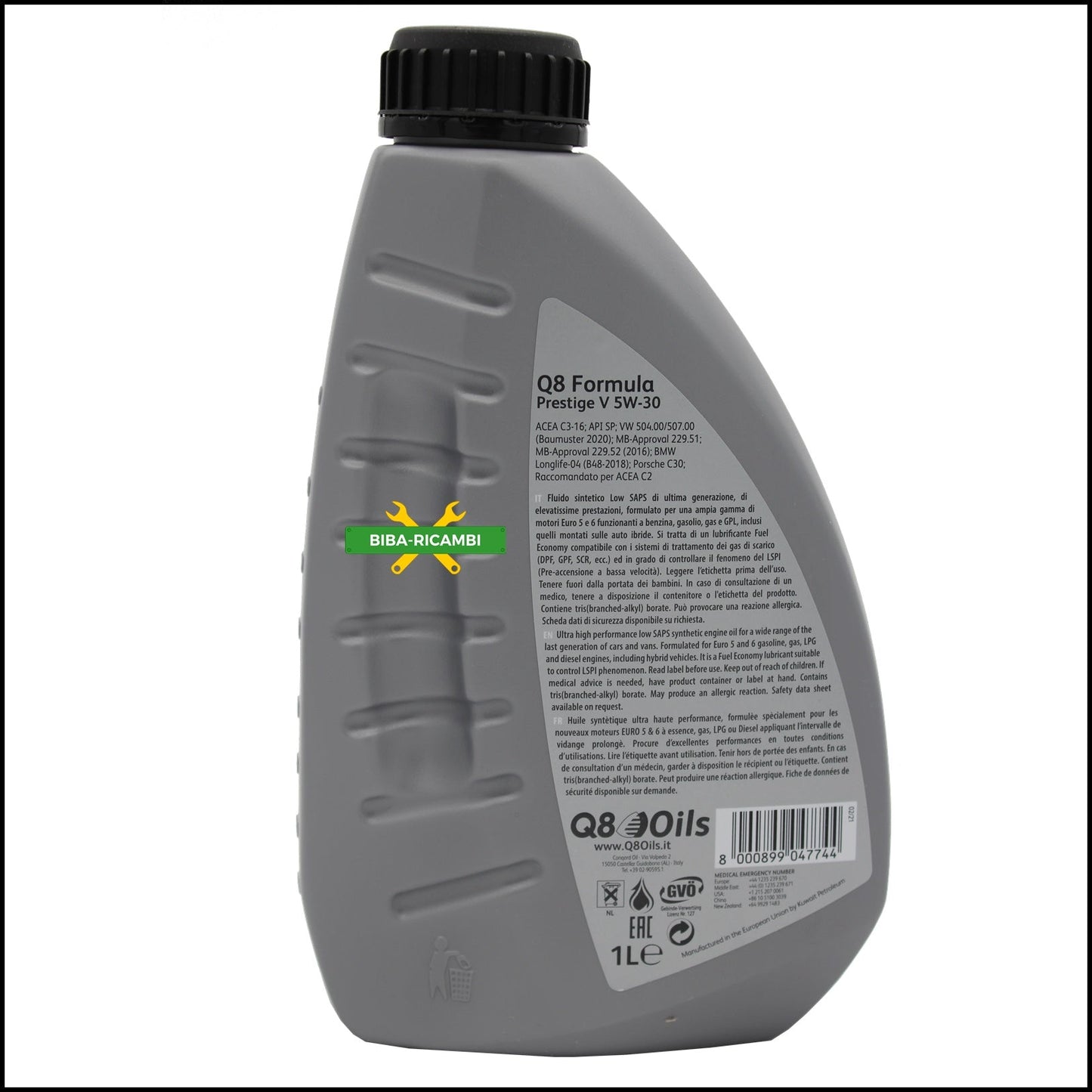 A. Olio Motore 5W30 Originale Q8 Prestige V 5W-30 Acea C2 || C3 BIBA-RICAMBI