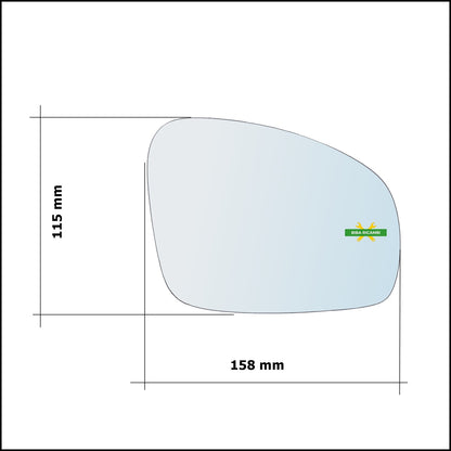 Vetro Specchio Retrovisore Cromato Lato Dx-Passeggero Per Skoda Fabia II dal 2006-2014