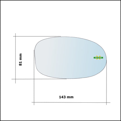 Vetro Specchio Retrovisore Cromato Lato Dx-Passeggero Per Fiat Seicento (187) dal 1997-2010