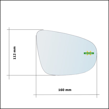 Vetro Specchio Retrovisore Cromato Lato Dx-Passeggero Per Volkswagen Golf VI dal 2008-2013