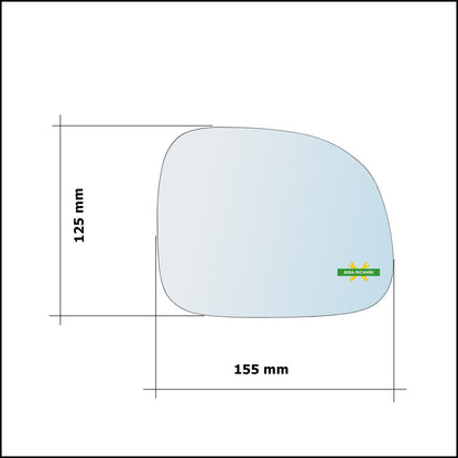 Vetro Specchio Retrovisore Cromato Lato Dx-Passeggero Per Fiat Panda II (169) solo dal 2008&gt; (Specchio piu Grande)