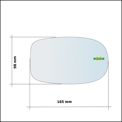 Vetro Specchio Retrovisore Cromato Asferico Lato Sx-Guidatore Per Alfa Romeo 166 (936) dal 1998-2007