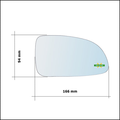 Vetro Specchio Retrovisore Cromato Asferico Lato Sx-Guidatore Per Hyundai Accent II (LC) solo dal 2001-2003