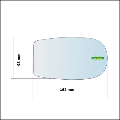 Vetro Specchio Retrovisore Cromato Lato Dx-Passeggero Per Fiat Punto II (188) solo dal 1999-2006