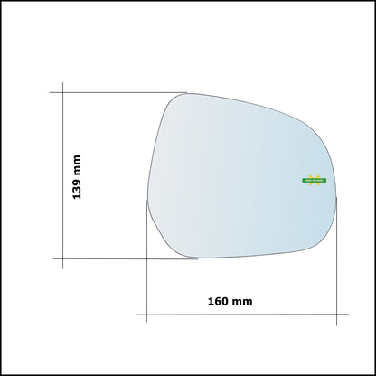 Vetro Specchio Retrovisore Cromato Asferico Lato Dx-Passeggero Per Suzuki Splash (EX) dal 2008&gt;