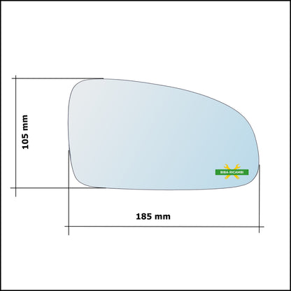 Vetro Specchio Retrovisore Cromato Lato Dx-Passeggero Per Chevrolet Aveo (T250, T255) solo dal 2005-2007