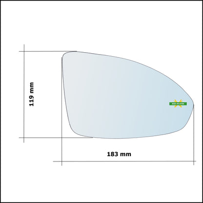 Vetro Specchio Retrovisore Cromato Lato Dx-Passeggero Per Chevrolet Cruze (J300) dal 2009&gt;