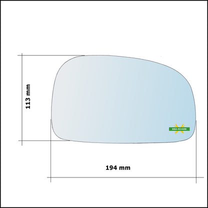 Vetro Specchio Retrovisore Cromato Asferico Lato Sx-Guidatore Per Hyundai Santa Fe I (SM) dal 2000-2006