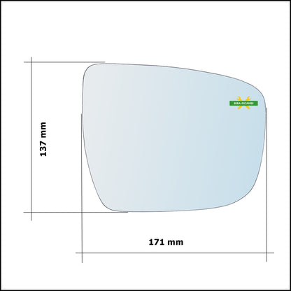 Vetro Specchio Retrovisore Cromato Asferico Lato Sx-Guidatore Per Nissan Nissan Qashqai II (J11) dal 2013&gt;