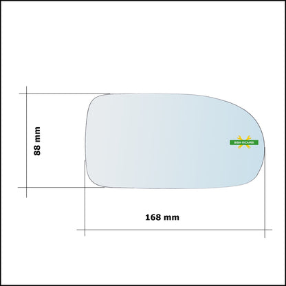 Vetro Specchio Retrovisore Cromato Asferico Lato Dx-Passeggero Per Chevrolet Nubira (J150) dal 1999-2003