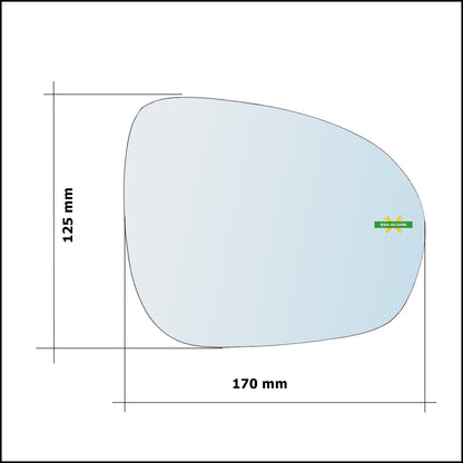 Vetro Specchio Retrovisore Cromato Lato Dx-Passeggero Per Fiat 500X (334) dal 2014&gt;