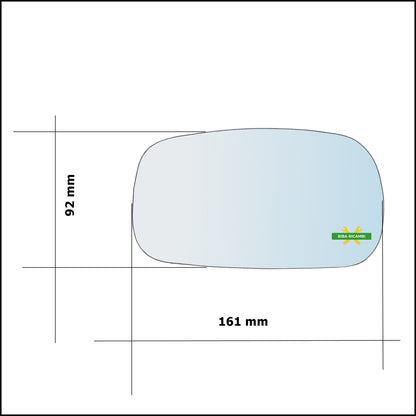 Vetro Specchio Retrovisore Cromato Asferico Lato Sx-Guidatore Per Nissan Micra II (K11) solo dal 1992-2003