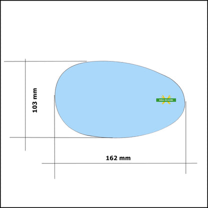 Vetro Specchio Retrovisore Azzuratto Asferico Lato Dx-Passeggero Per Alfa Romeo 156 (932) dal 1997-2005