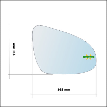 Vetro Specchio Retrovisore Cromato Lato Dx-Passeggero Per Citroen C1 II (PA) dal 2014&gt;