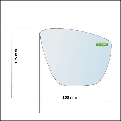 Vetro Specchio Retrovisore Cromato Asferico Lato Sx-Guidatore Per Ford Ka+ dal 2014&gt;