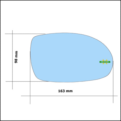 Vetro Specchio Retrovisore Azzuratto Asferico Lato Dx-Passeggero Per Citroen C5 I dal 2001-2005