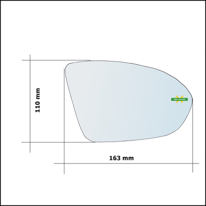 Vetro Specchio Retrovisore Asferico Lato Dx-Passeggero Per Opel Insignia B (Z18) dal 2017&gt;
