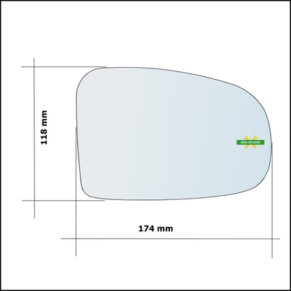 Vetro Specchio Retrovisore Asferico Lato Sx-Guidatore Per Subaru Trezia dal 2010&gt;