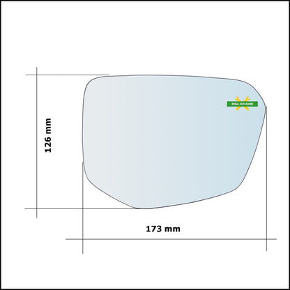 Vetro Specchio Retrovisore Asferico Lato Dx-Passeggero Per Honda Civic X (FC,FK) dal 2016&gt;